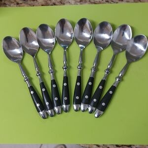 Elegant VINTAGE Black and Silver Polka Dot Spoons Set Of 8